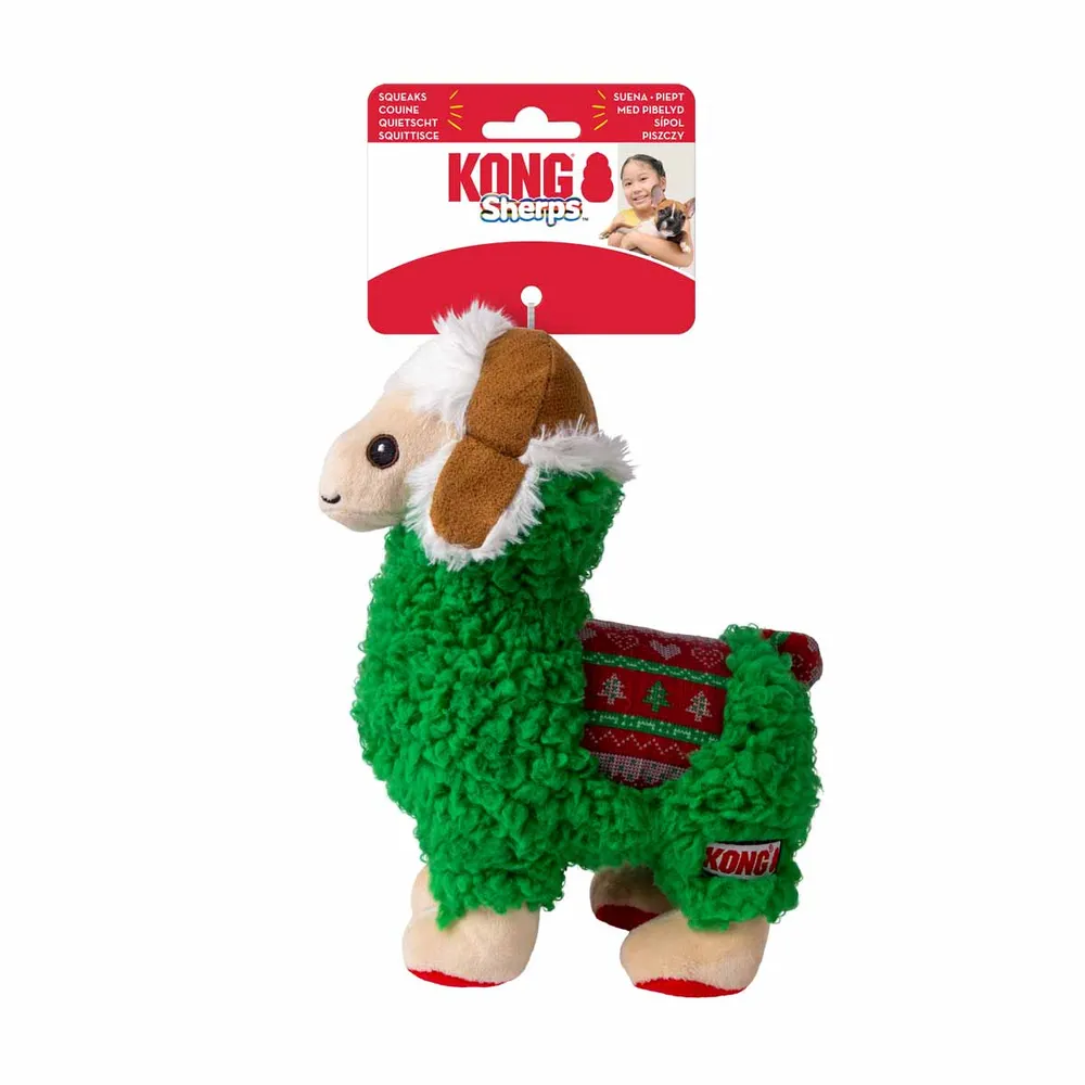 KONG Sherps Llama (M) - blød plys-lama-legetøj til hunde med pivelyd og slidstærk konstruktion.